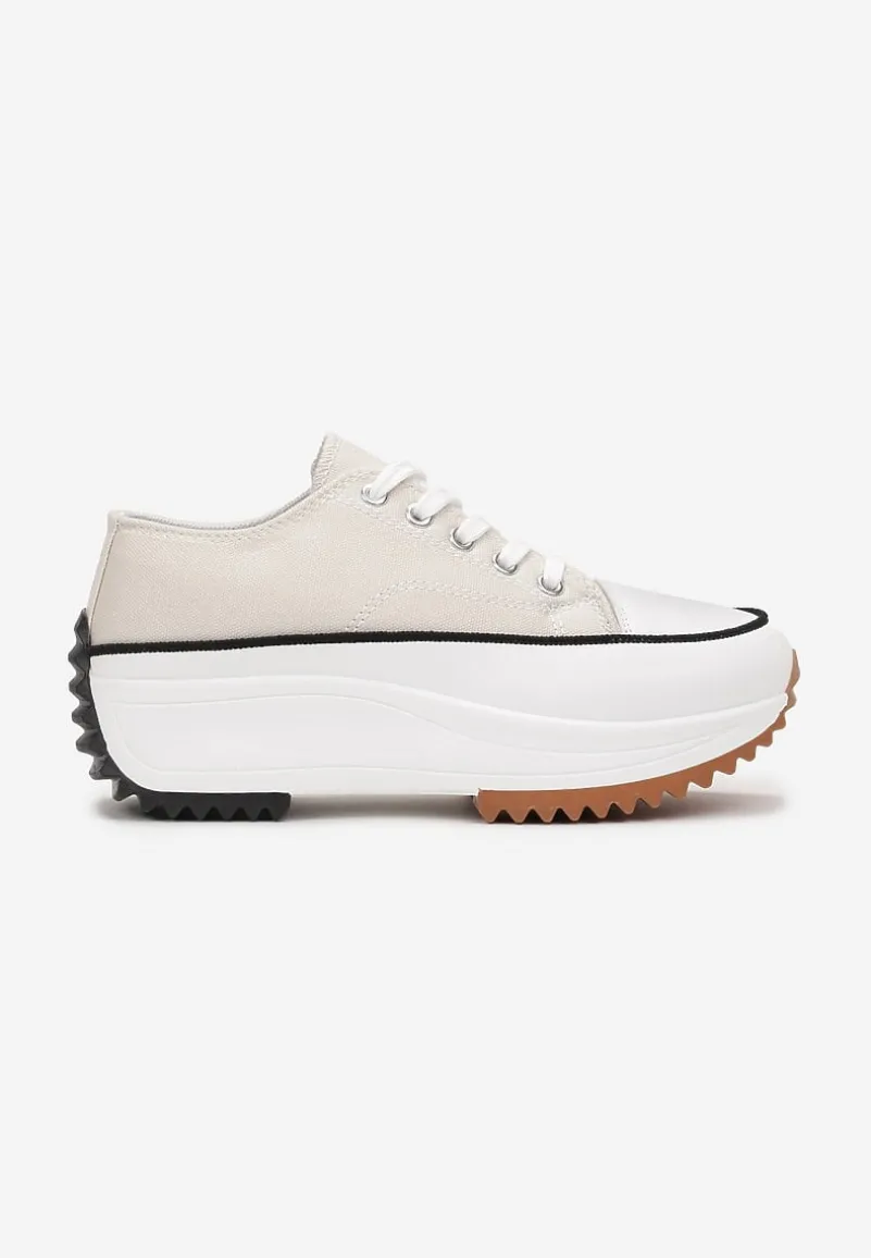 Beżowe Sznurowane Trampki Przed Kostkę Na Platformie Camely