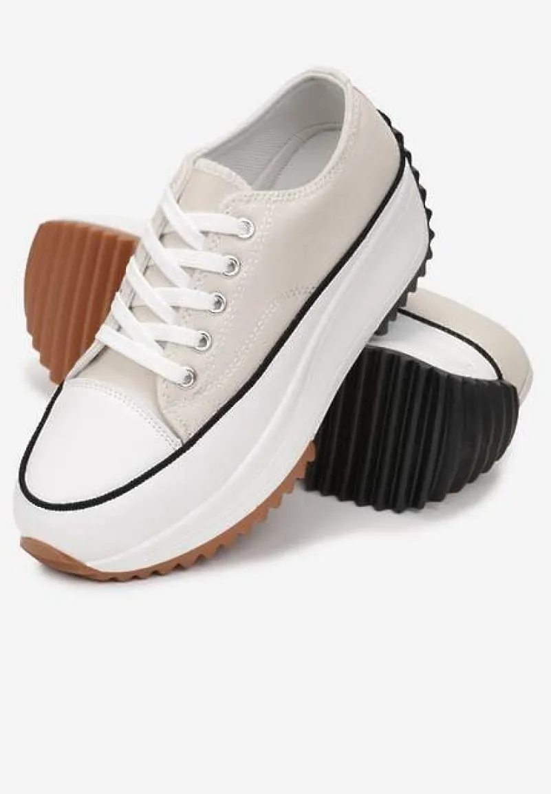 Beżowe Sznurowane Trampki Przed Kostkę Na Platformie Camely