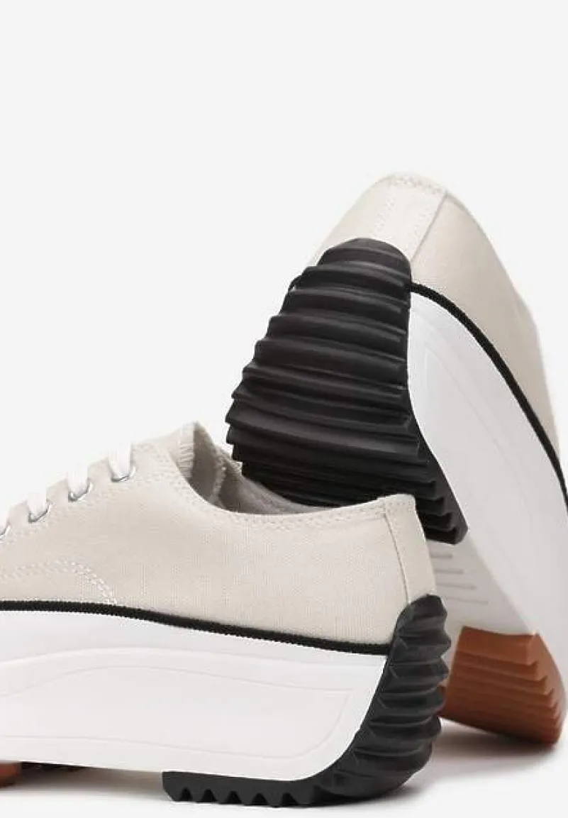 Beżowe Sznurowane Trampki Przed Kostkę Na Platformie Camely