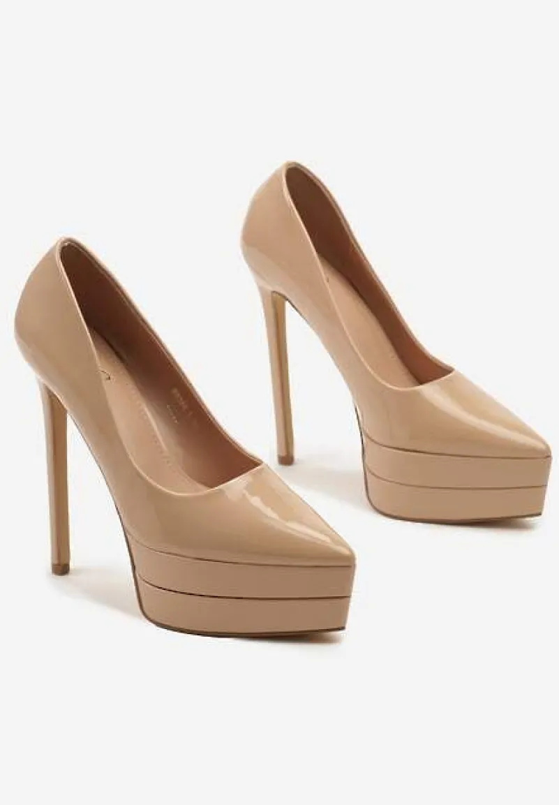 Beżowe Szpilki Lakierowane z Platformą i Szpiczastym Noskiem Viriona