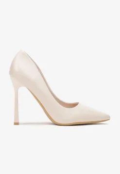 Beżowe Szpilki na Geometrycznym Obcasie i Nosek w Szpic Versara