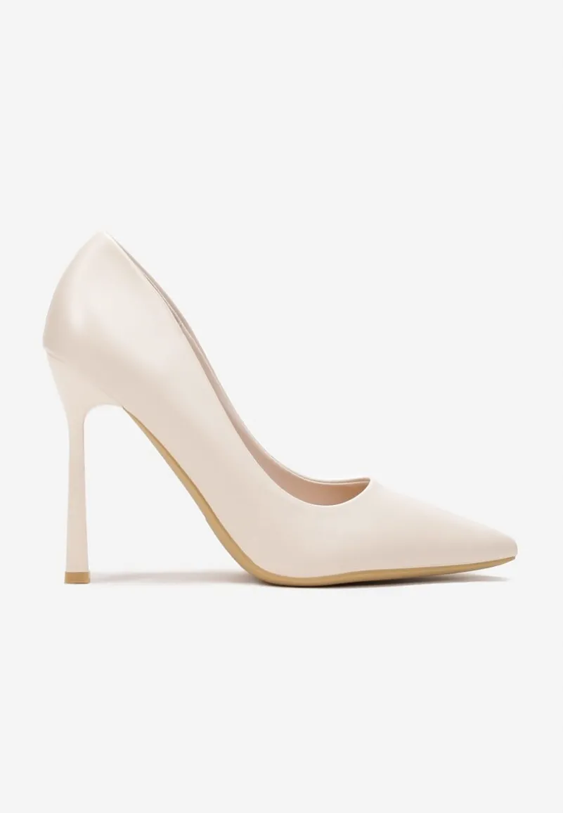 Beżowe Szpilki na Geometrycznym Obcasie i Nosek w Szpic Versara