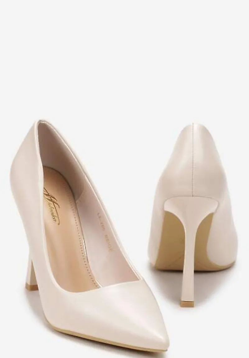 Beżowe Szpilki na Geometrycznym Obcasie i Nosek w Szpic Versara