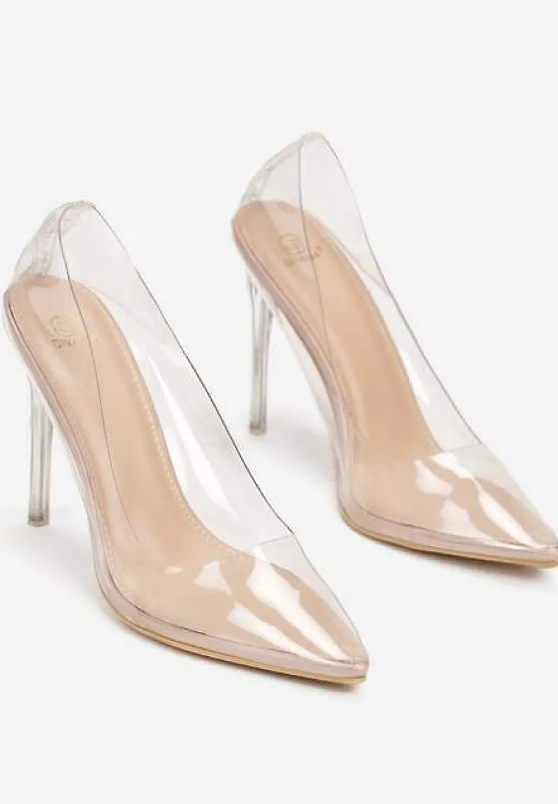 Beżowe Szpilki na Metalicznym Obcasie z Transparentną Cholewką Rhatah