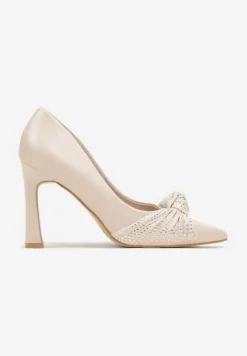 Beżowe Szpilki na Obcasie Typu Klepsydra z Cyrkoniowym Węzłem na Nosku Virimae