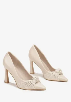 Beżowe Szpilki na Obcasie Typu Klepsydra z Cyrkoniowym Węzłem na Nosku Virimae