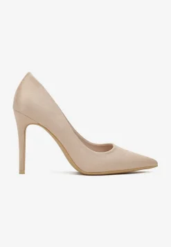Beżowe Szpilki na Wysokim Obcasie z Imitacji Zamszu Lietske