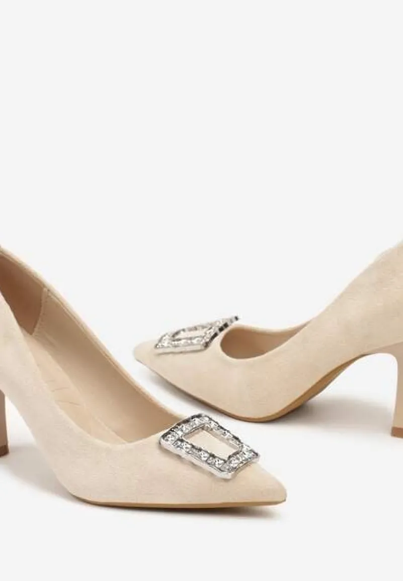 Beżowe Szpilki Ozdobione Klamrą z Cyrkoniami Lalabria