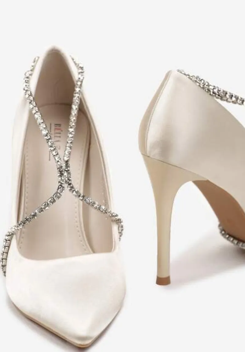 Beżowe Szpilki Satynowe z Noskiem w Szpic Bravo