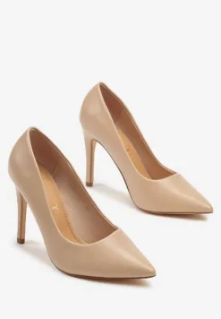 Beżowe Szpilki Vices w Klasycznym Stylu z Wkładką ze Skóry Naturalnej Innaris