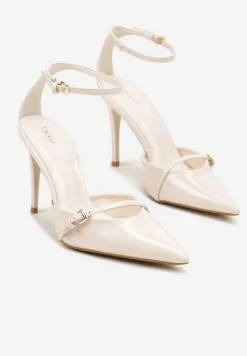 Beżowe Szpilki Vices z Lakierowanym Połyskiem i Ozdobną Sprzączką Tilonea