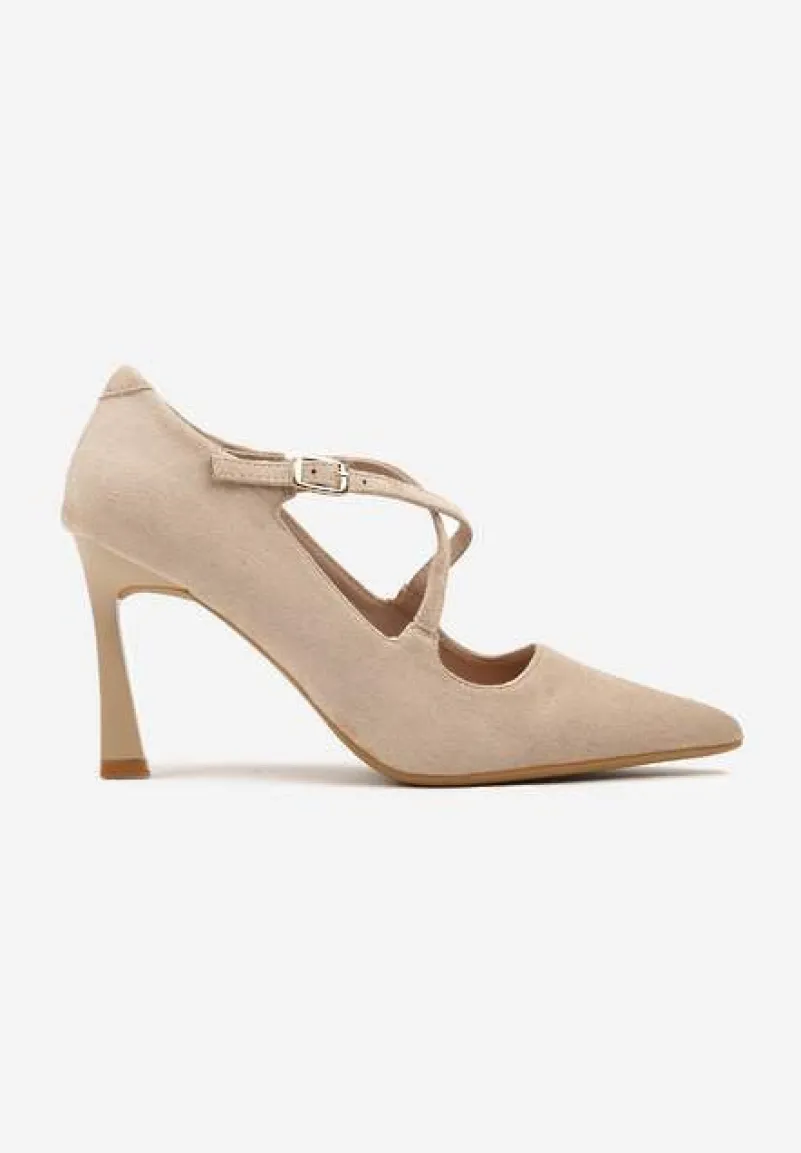 Beżowe Szpilki Vices z Ozdobnymi Paskami Tamorniel