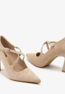 Beżowe Szpilki Vices z Ozdobnymi Paskami Tamorniel