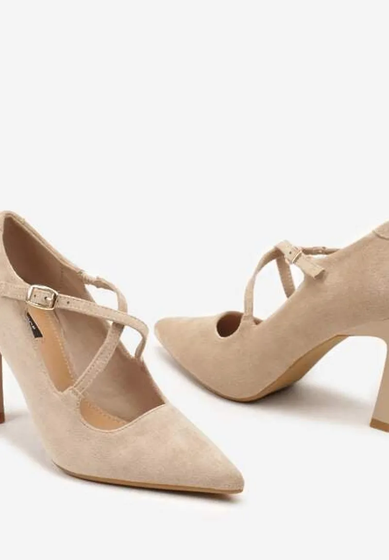 Beżowe Szpilki Vices z Ozdobnymi Paskami Tamorniel