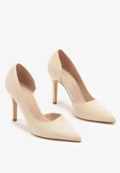 Beżowe Szpilki Vices z Wkładką ze Skóry Naturalnej Ozdobione Wycięciem Oliritia