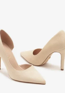 Beżowe Szpilki Vices z Wkładką ze Skóry Naturalnej Ozdobione Wycięciem Oliritia