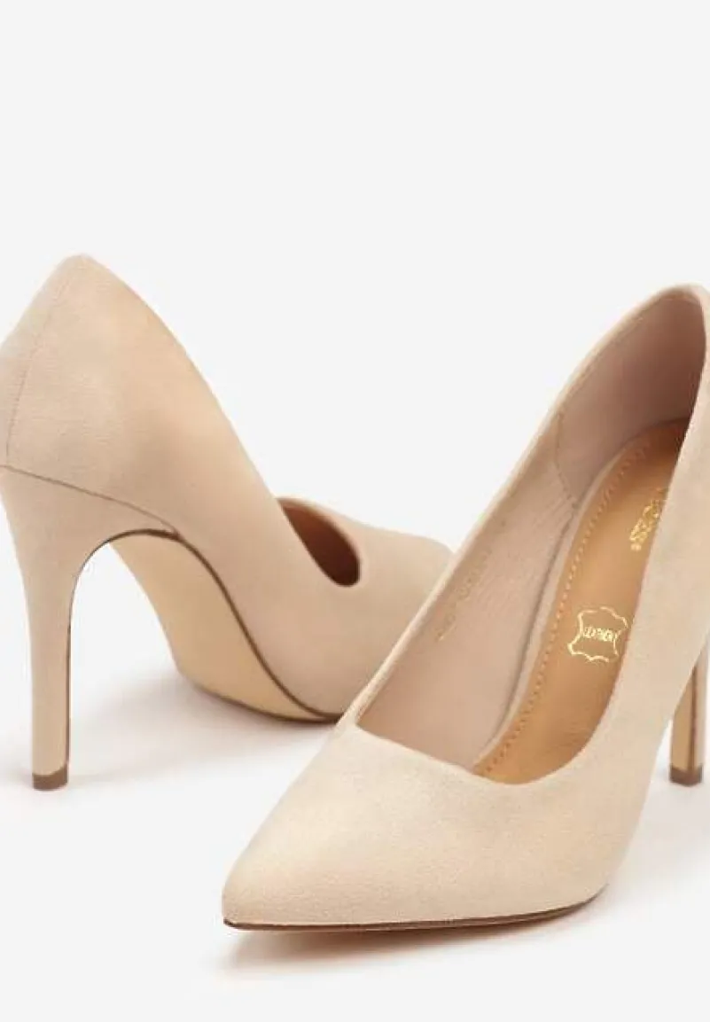 Beżowe Szpilki Vices z Wkładką ze Skóry Naturalnej Innatia