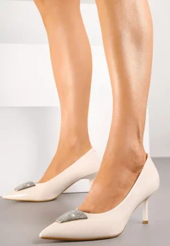 Beżowe Szpilki Vices Zdobione Aplikacją z Cyrkoniami Niravine