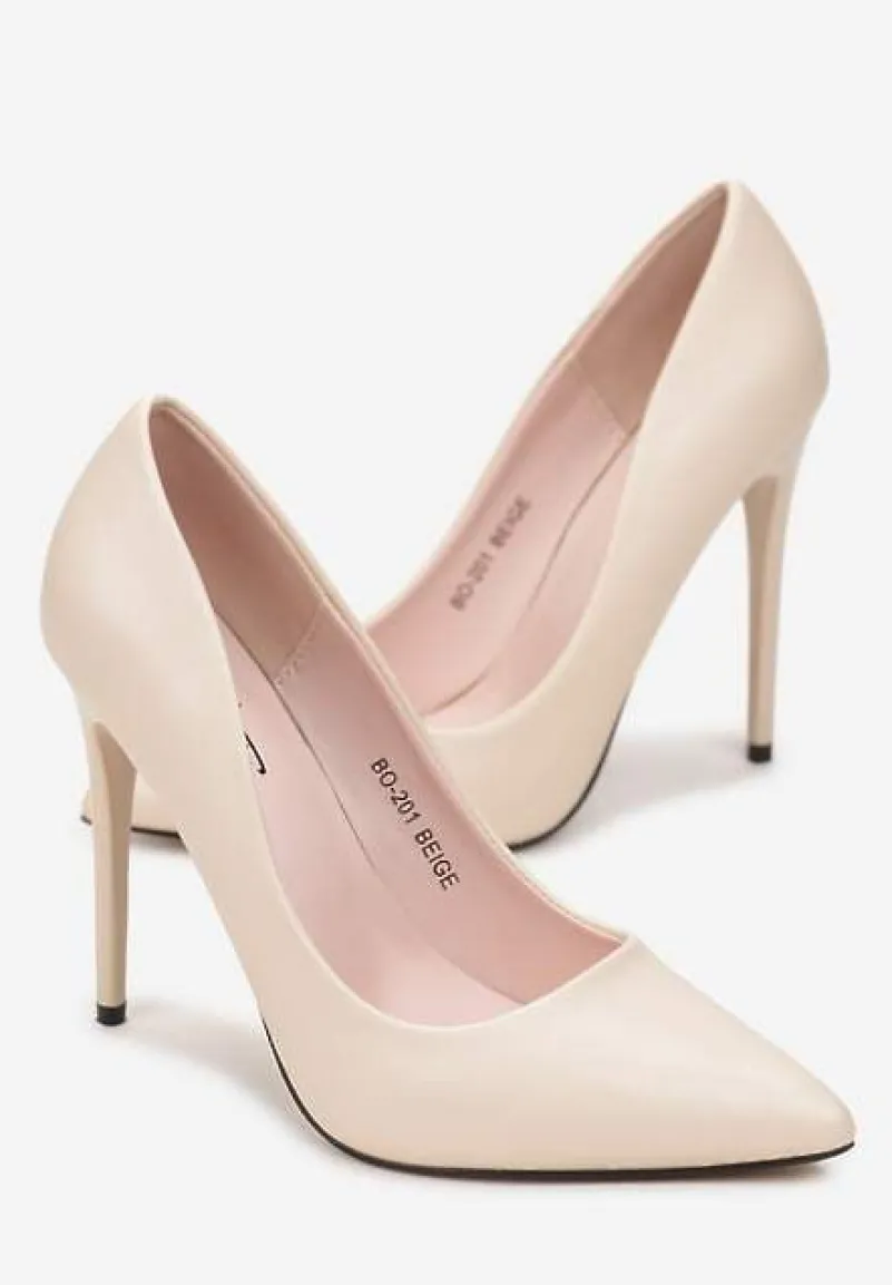 Beżowe Szpilki z Ekoskóry i Szpiczastym Noskiem Caliane