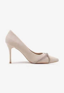 Beżowe Szpilki z Ekozamszu z Cyrkoniowymi Paseczkami Merithrae