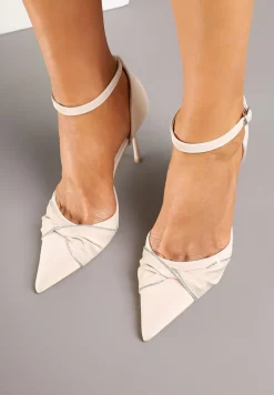 Beżowe Szpilki z Ozdobnymi Cyrkoniami Olinora