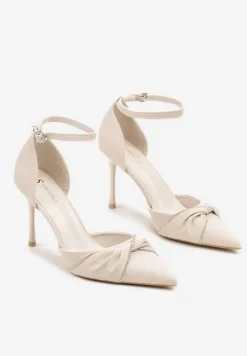 Beżowe Szpilki z Ozdobnymi Cyrkoniami Olinora