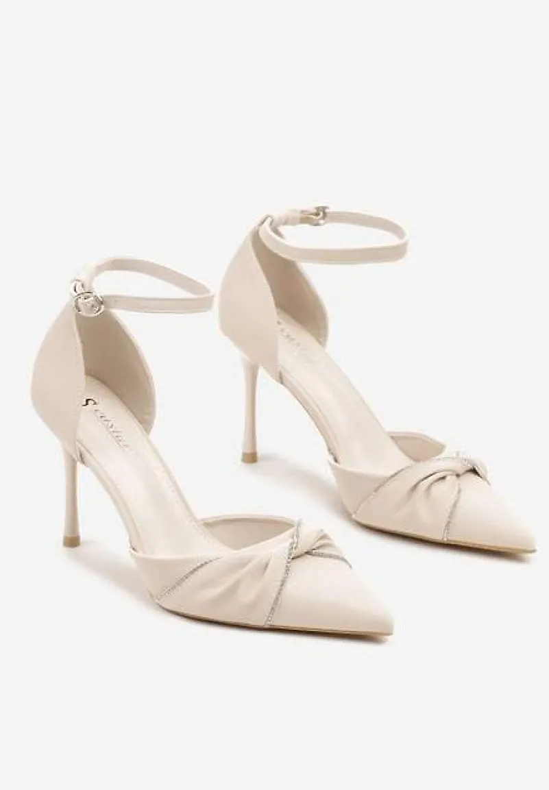 Beżowe Szpilki z Ozdobnymi Cyrkoniami Olinora