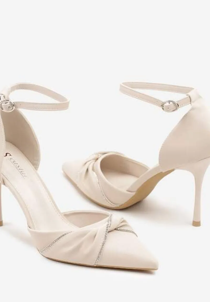 Beżowe Szpilki z Ozdobnymi Cyrkoniami Olinora