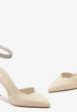 Beżowe Szpilki z Paskiem Wokół Kostki Zdobiony Cyrkoniami Faeillna
