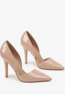 Beżowe Szpilki z Wycięciami i Noskiem w Szpic Katilla