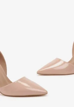 Beżowe Szpilki z Wycięciami i Noskiem w Szpic Katilla