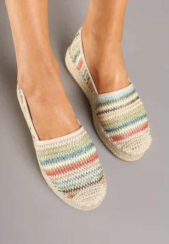 Beżowe Szydełkowe Espadryle w Paski na Podeszwie z Plecionki Tillireta
