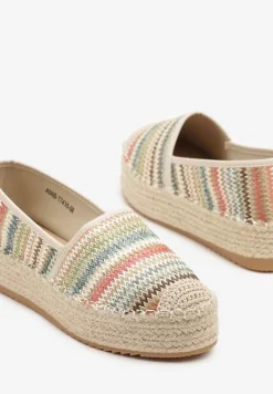 Beżowe Szydełkowe Espadryle w Paski na Podeszwie z Plecionki Tillireta