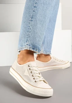 Beżowe Szydełkowe Trampki o Klasycznym Fasonie Vovessa