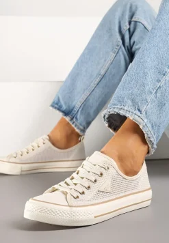 Beżowe Szydełkowe Trampki o Klasycznym Fasonie Vovessa