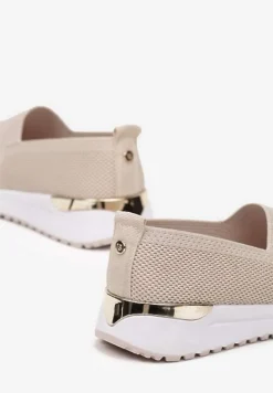 Beżowe Tenisówki Elastyczne z Metaliczną Wstawką na Zapiętku Jestella