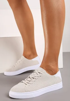 Beżowe Tenisówki na Płaskiej Podeszwie Sznurowane Xanolia