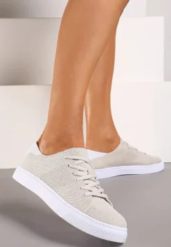 Beżowe Tenisówki na Płaskiej Podeszwie Sznurowane Xanolia
