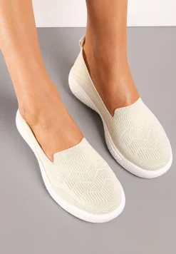 Beżowe Tenisówki na Płaskiej Podeszwie z Okrągłymi Noskami i Przeszyciami Alesir