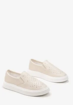 Beżowe Tenisówki na Platformie z Ażurową Cholewką Healina