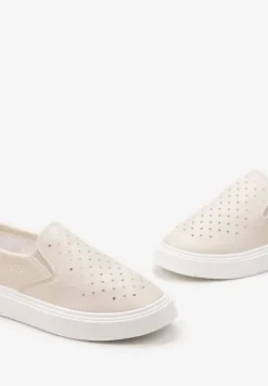 Beżowe Tenisówki na Platformie z Ażurową Cholewką Healina