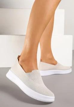 Beżowe Tenisówki Ozdobione Siateczkową Cholewką Eraniletia