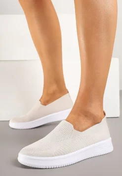 Beżowe Tenisówki Ozdobione Siateczkową Cholewką Eraniletia