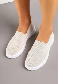 Beżowe Tenisówki Ozdobione Siateczkową Cholewką Eraniletia