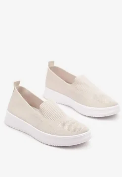 Beżowe Tenisówki Ozdobione Siateczkową Cholewką Eraniletia