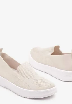 Beżowe Tenisówki Ozdobione Siateczkową Cholewką Eraniletia