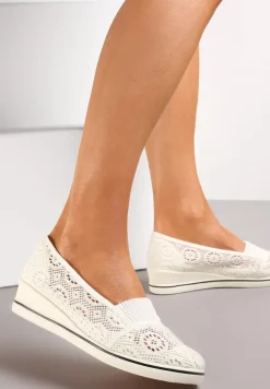 Beżowe Tenisówki z Ażurowej Siateczki na Niskiej Koturnie Nerurae