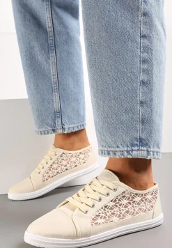 Beżowe Tenisówki z Ażurowymi Wstawkami Po Bokach Salessa