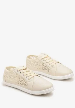Beżowe Tenisówki z Ażurowymi Wstawkami Po Bokach Salessa