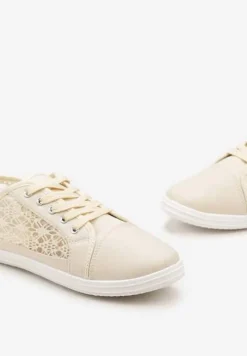 Beżowe Tenisówki z Ażurowymi Wstawkami Po Bokach Salessa